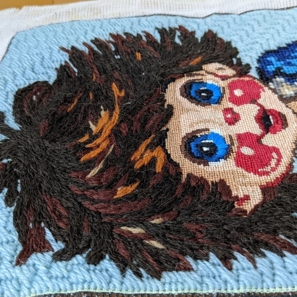 VINTAGE Big Eye Boy Needlepoint Soccer Player Completed embroidery Retro @K - Picture 6 of 8